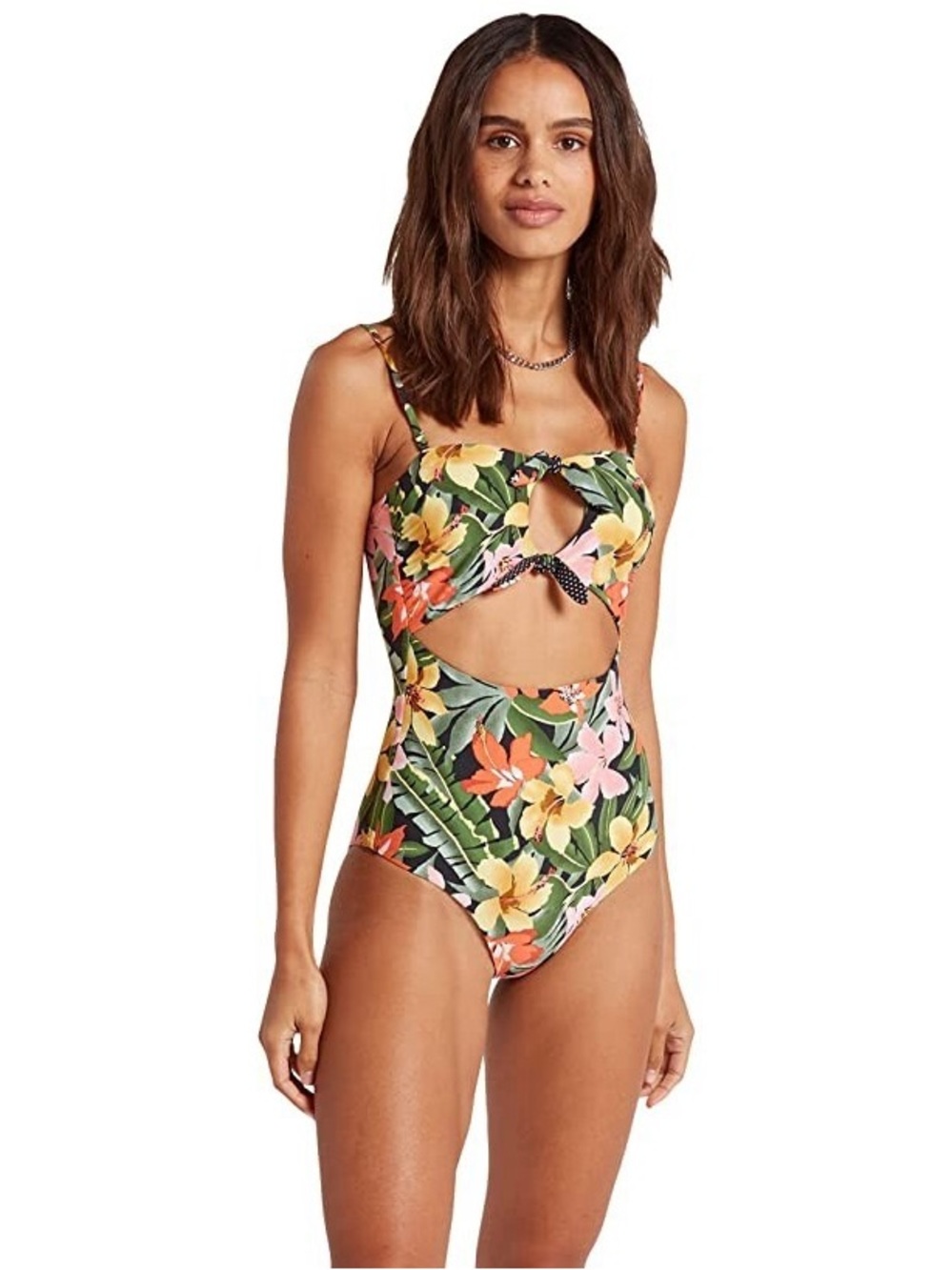 Volcom Tropical Floral Cutout One-Piece Swimsuit - Polka Dot Reversible